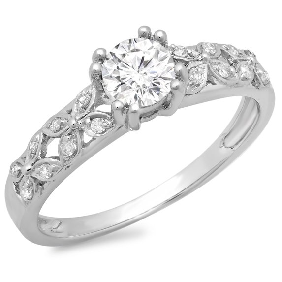 0.60 Carat (ctw) 10K White Gold Round Cut Diamond Ladies Bridal Vintage Style Engagement Ring