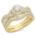 thumbnail image 1 of 0.60 Carat (ctw) 10K Yellow Gold Round White Diamond Ladies Bridal Swirl Halo Style Split Shank Engagement Ring Set, 1 of 4