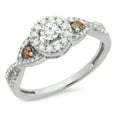 thumbnail image 1 of 0.60 Carat (ctw) 14K White Gold Round Champagne & White Diamond Ladies 3 Stone Swirl Halo Style Vintage Bridal Engagemen, 1 of 1