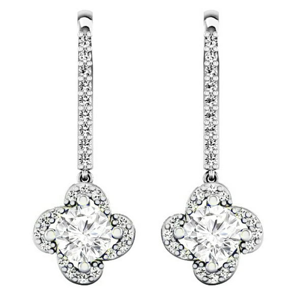 0.60 Carat (ctw) 14K White Gold Round White Diamond Ladies Halo Style Flower Dangling Earrings