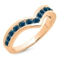 thumbnail image 1 of 0.60 Carat (ctw) 18K Rose Gold Round Blue Diamond Wedding Stackable Band Anniversary Guard Chevron Ring, 1 of 1