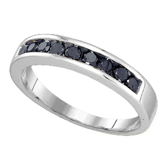 0.60 Carat (ctw) 18K White Gold Real Round Cut Black Diamond Men's Anniversary Wedding Band