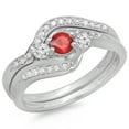 thumbnail image 1 of 0.60 Carat (ctw) 18K White Gold Real Round Red Ruby & White Diamond Ladies Swirl Style Bridal 3 Stone Engagement Ring Wi, 1 of 1