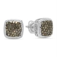 thumbnail image 1 of 0.60 Carat (ctw) 18K White Gold Round Champagne Diamond Ladies Cluster Style Stud Earrings, 1 of 1