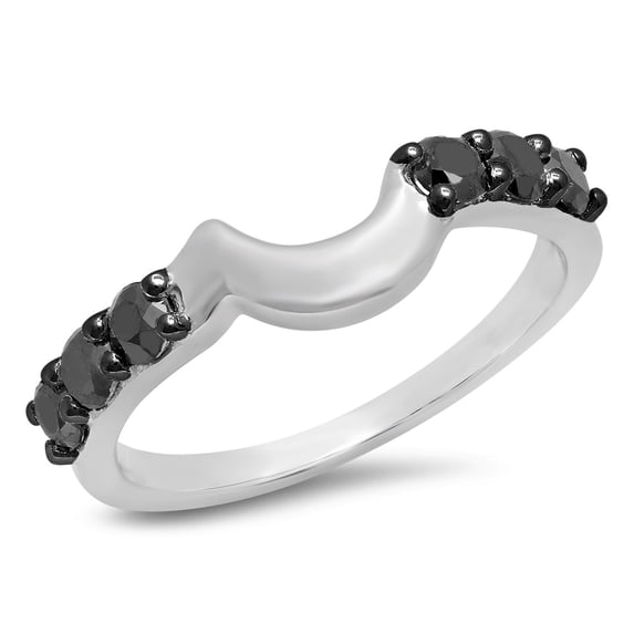 0.60 Carat (ctw) 18K White Gold Round Cut Black Diamond Ladies Anniversary Wedding Band Contour Matching Guard Ring