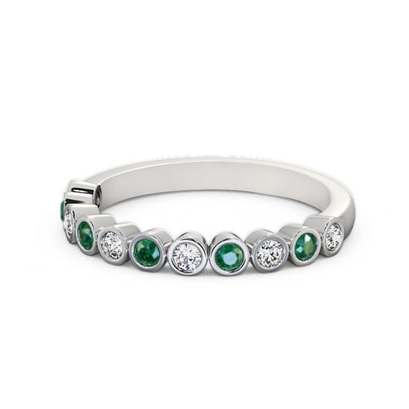 0.60 Ct Beautiful Round Cut Natural Emerald Gemstone Diamond Eternity Band for Engagement 14K White Gold Size 4