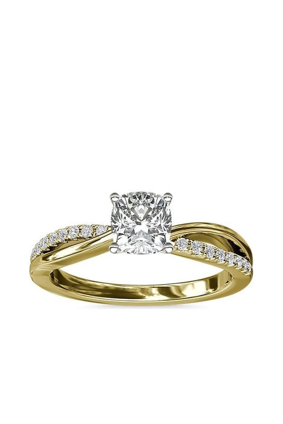 0.60 Ct Brilliant Cushion Cut Genuine Diamond Sparkle Solitaire with Accents Engagement Ring for Women Solid 14K Yellow Gold Size 6.5