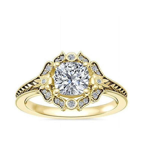 0.60 Ct Brilliant Cushion Shape Halo Genuine Diamond Beautiful Wedding Ring for her Solid 14K Yellow Gold Size 7