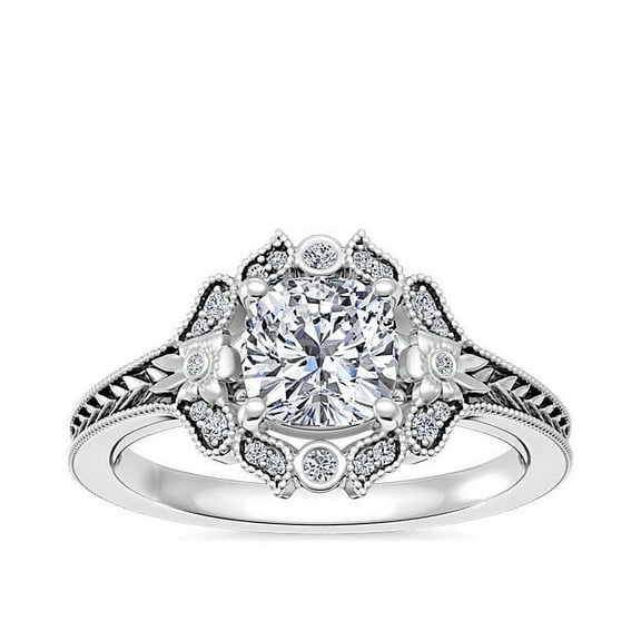 0.60 Ct Clarity-VS1 Cushion Genuine Diamond Unique Halo Design Wedding Rings Solid 14K White Gold Size 7