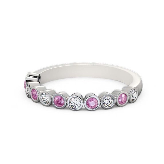 0.60 Ct Excellent Round Cut Natural Diamond Pink Sapphire Shiny Half Eternity Band for Women 14K White Gold Size 5