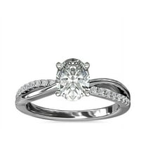 0.60 Ct Oval Cut Natural Diamond Stylish Solitaire with Accents Ring for Anniversary Solid 14K White Gold Size 4