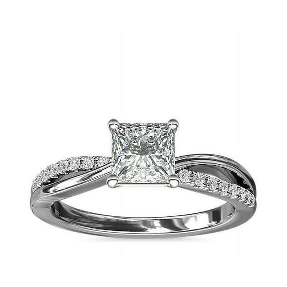 0.60 Ct Princess Cut Natural Diamond Unique Solitaire with Accents Ring for Anniversary Solid 18K White Gold Size 4