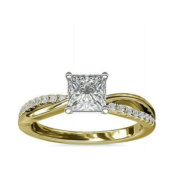 0.60 Ct Princess Cut Natural Diamond Unique Solitaire with Accents Ring for Anniversary Solid 18K Yellow Gold Size 4