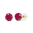 thumbnail image 1 of Gem Stone King 10K Yellow Gold Red Ruby 4-Prong Stud Earrings for Women Men (0.60 Ct Round 4MM), 1 of 3