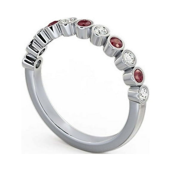 0.60 Ct Round Shaped Natural Diamond Ruby Gemstone Sparkle Eternity Band for Engagement 14K White Gold Size 4.5