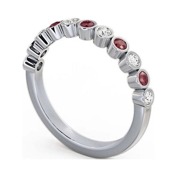 0.60 Ct Round Shaped Natural Diamond Ruby Gemstone Sparkle Eternity Band for Engagement 14K White Gold Size 9