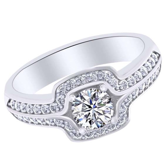 AFFY 0.60 Ct White Natural Diamond Halo Engagement Ring in 14k White Gold Ring Size - 12.5