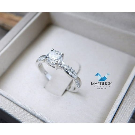 0.60 Cts Cubic Zirconia / Sterling Silver 925 Ring / Rhodium plated Nickel-Free / MadDuckJewels RG1606 / Thailand Jewelry