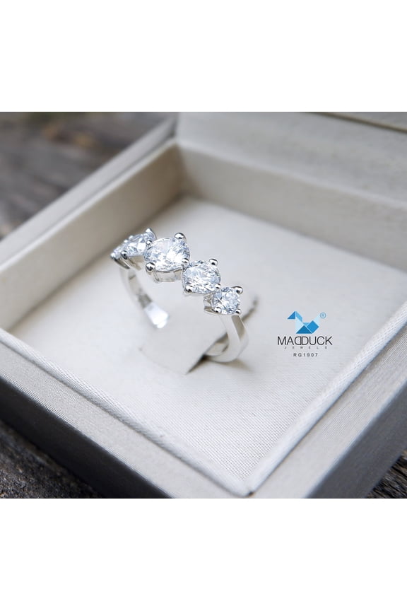 0.60 Cts Cubic Zirconia / Sterling Silver 925 Ring / Rhodium plated Nickel-Free / MadDuckJewels RG1907 / Thailand Jewelry