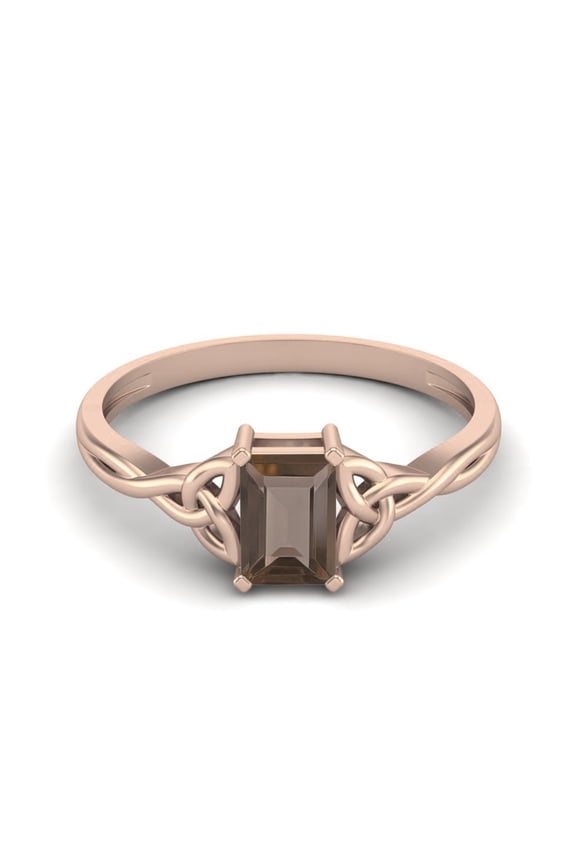 0.60 Ctw Octagon Smoky Quartz 925 Sterling Silver Rose Vermeil Celtic Design Trinity Knot Women Valentines Day Gifts Ring