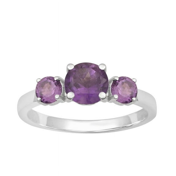 0.60 Ctw Round Shape Amethyst Gemstone 925 Sterling Silver Three Stone Women Promise Ring