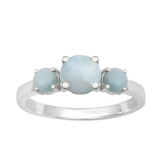 0.60 Ctw Round Shape Larimar Gemstone 925 Sterling Silver Three Stone Women Promise Ring