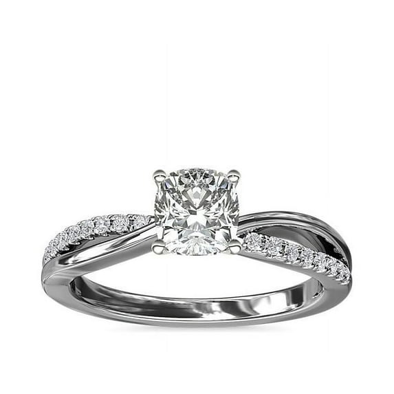 0.60 T.C.W Brilliant Cushion Cut Natural Diamond Latest Design Solitiare with Accents Engagement Ring for Women Solid 18K White Gold Size 3