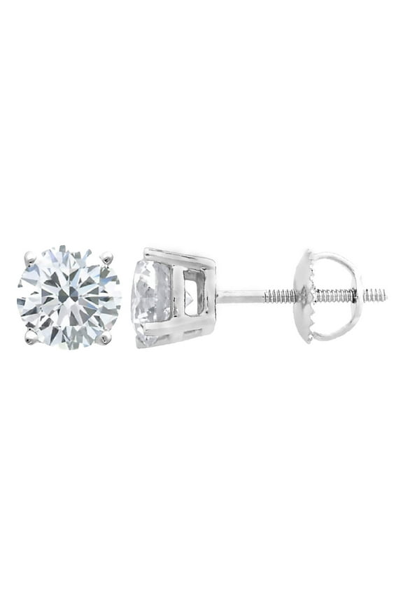 (0.60 carat) 14K White Gold Round Diamond Stud Earrings with Screwback in I3-I4 Clarity