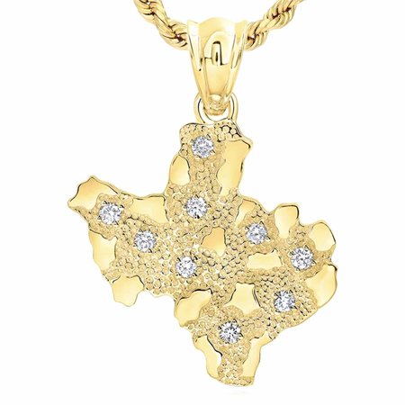 0.60CTW Real Diamond 10K Yellow Gold Texas Map Nugget Pendant 1.85"