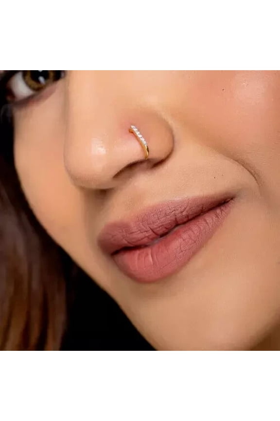 0.60Ct Round Cut Lab Created Diamond Screw On Nose Pin 14K Yellow/White Gold Plated Silver