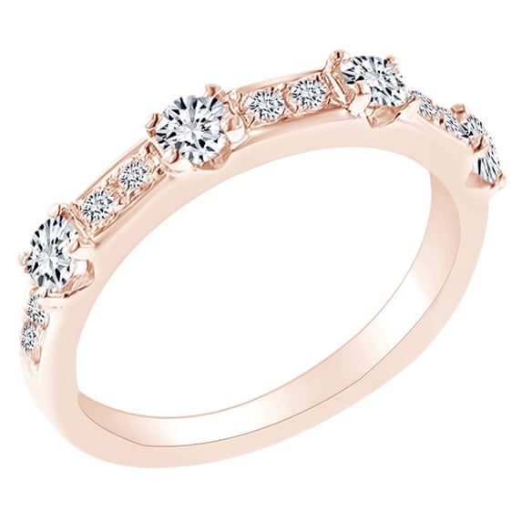 AFFY 0.61 Carat Round Shape White Natural Diamond Engagement Ring 18k Solid Rose Gold Ring Size-7
