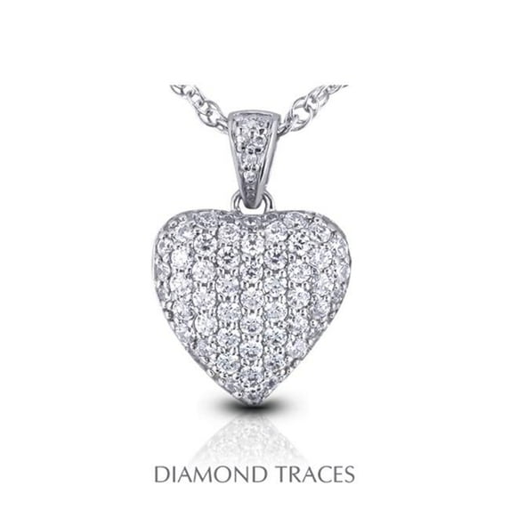 0.61 Carat Total Natural Diamonds 14K White Gold Pave Setting Heart Shape Fashion Pendant