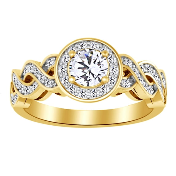AFFY 0.61 Ct White Natural Diamond Entwined Halo Engagement Ring in 14k Yellow Gold Ring Size - 5