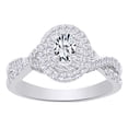 thumbnail image 1 of AFFY 0.62 CT White Natural Diamond Oval Shape Twist Shank Double Halo Engagement Wedding Ring In 14k White Gold With Ring Size 13, 1 of 1