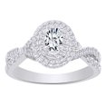 thumbnail image 1 of AFFY 0.62 CT White Natural Diamond Oval Shape Twist Shank Double Halo Engagement Wedding Ring In 14k White Gold With Ring Size 8, 1 of 1