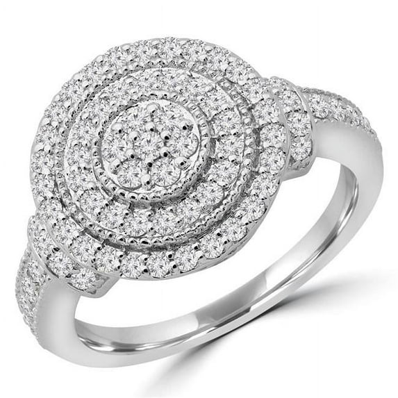 0.62 CTW Round Diamond Double Halo Cluster Ring in 14K White Gold - Size 7.75