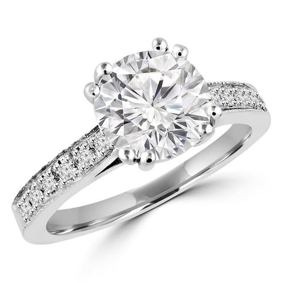 0.62 CTW Round Diamond Double Prong Solitaire with Accents Engagement Ring in Platinum White Platinum - Size 5.25