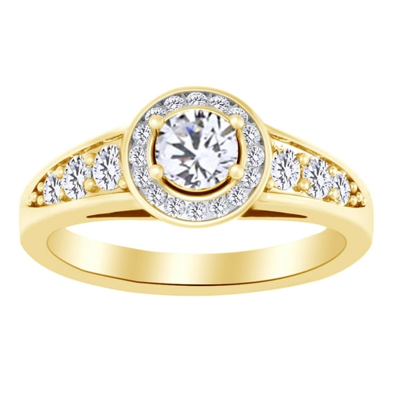 AFFY 0.62 Ct White Natural Diamond Halo Engagement Ring in 14k Yellow Gold Ring Size - 10.5