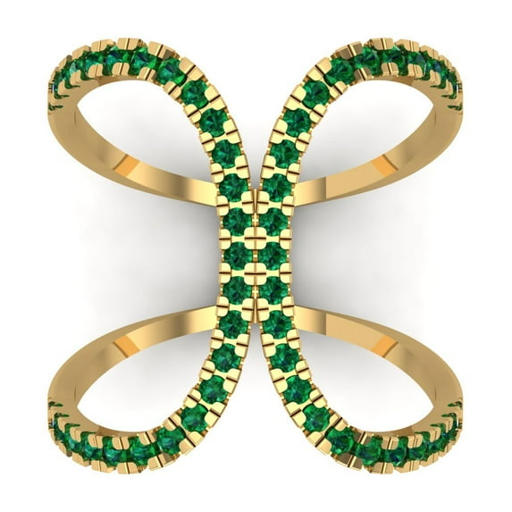 0.5 ct Round Cut Simulated Emerald Statement 18K Yellow Gold Womens Engagement Ring