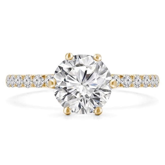 0.625 CTW Round Diamond 6-Prong Solitaire with Accents Engagement Ring in 14K Yellow Gold - Size 8.5