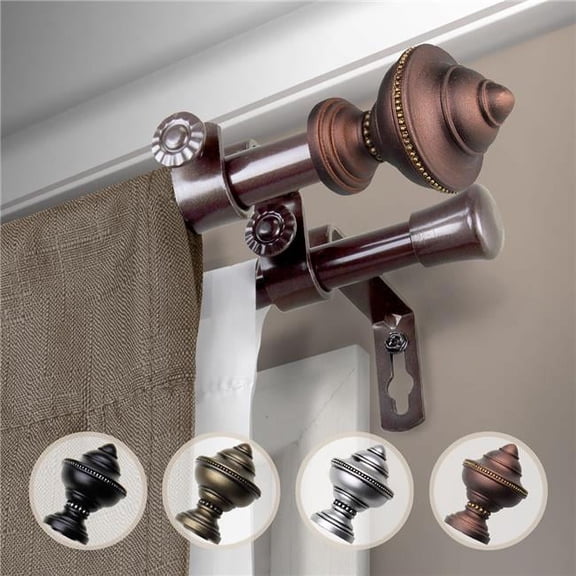 0.625 in. Dia. Riley Double Curtain Rod, Cocoa - 84-120 in.