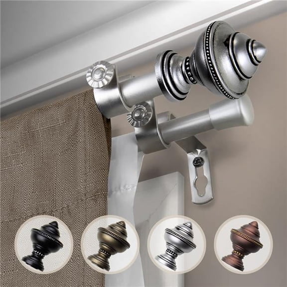 0.625 in. Dia. Riley Double Curtain Rod, Satin Nickel - 48-84 in.