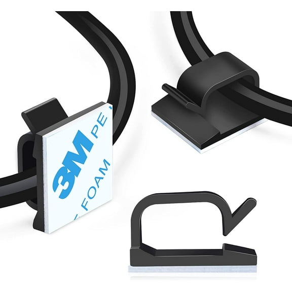 0.63 Adhesive Cable Wire Clips Black 60pcs, Outdoor Cable Management Wire Organizer Cord Holder for Under Desk, Car, Wall, TV PC Ethernet Cable