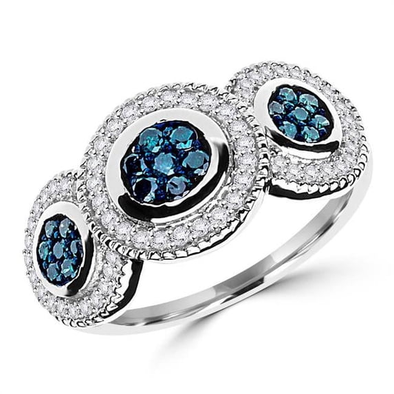 0.63 CTW Round Blue & White Diamond Halo Cocktail Anniversary Ring in 14K White Gold - Size 4.25