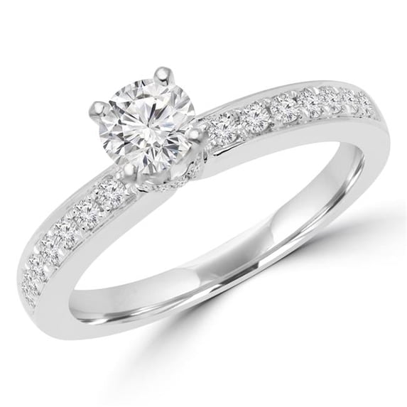 0.63 CTW Round Diamond Solitaire with Accents Engagement Ring in 18K White Gold - Size 5.25