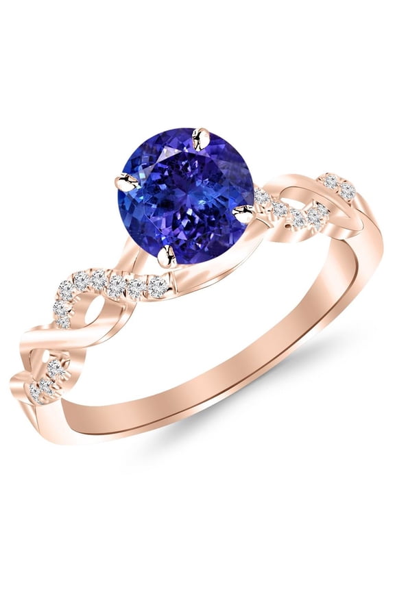0.63 Carat 14K Rose Gold Twisting Infinity Gold and Diamond Split Shank Pave Set Diamond Engagement Ring with a 0.5 Carat Natural Blue Sapphire Center (Heirloom Quality)