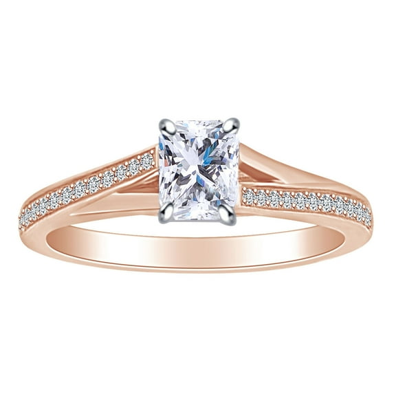 AFFY 0.63 Carat (Ctw) Radiant & Round White Natural Diamond Solitaire Engagement Ring In 14k Solid Rose Gold Ring Size-6