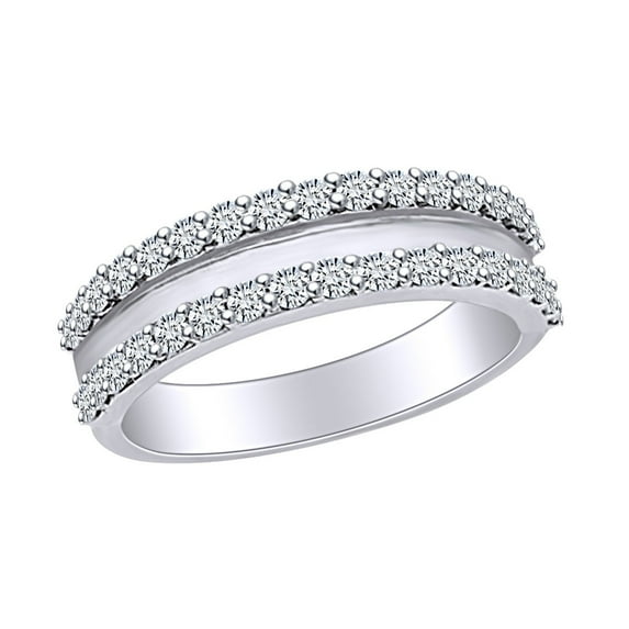 AFFY 0.63 Carat (Ctw) Round Shape White Natural Diamond Double Row Wedding Band Ring In 14k Solid White Gold Ring Size-8