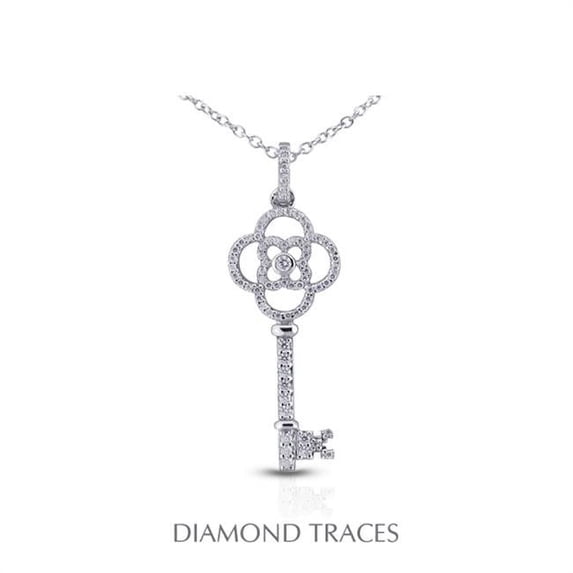 0.63 Carat Total Natural Diamonds 18K White Gold Pave Setting Key Fashion Pendant