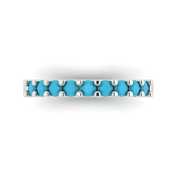 0.63 ctw Wedding Band for Women - 14K White Gold Simulated Turquoise Stackable Eternity Ring